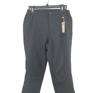 JOMLUN Womens Softshell Pants Black Elastic Waist Zipper Pockets Outdoor XL